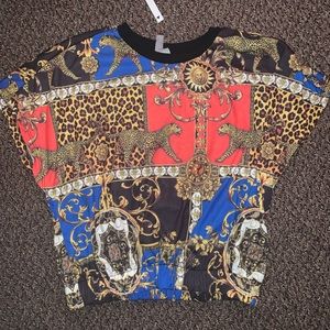 Funky print crop top with cap sleeves